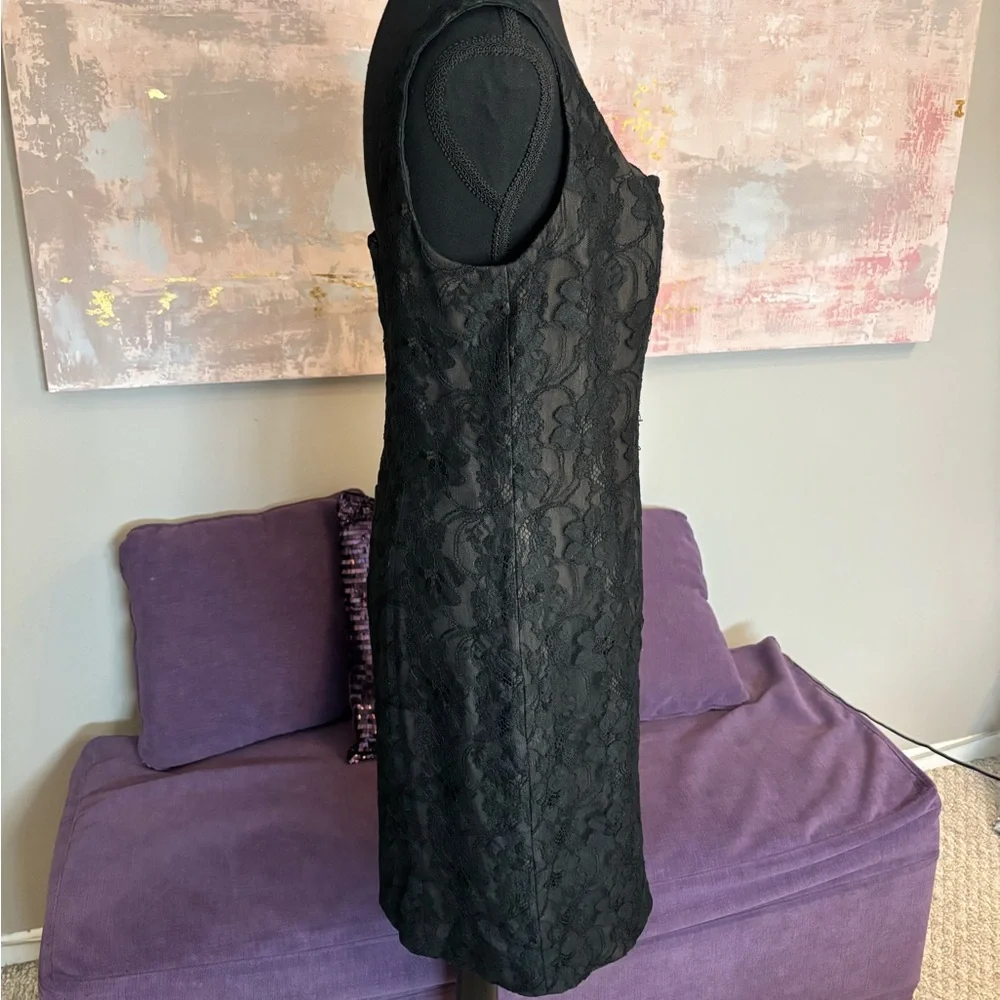 Jones New York Vintage  Elegant Black Dress‎ Lace Overlay Size 8 - Picture 3 of 10